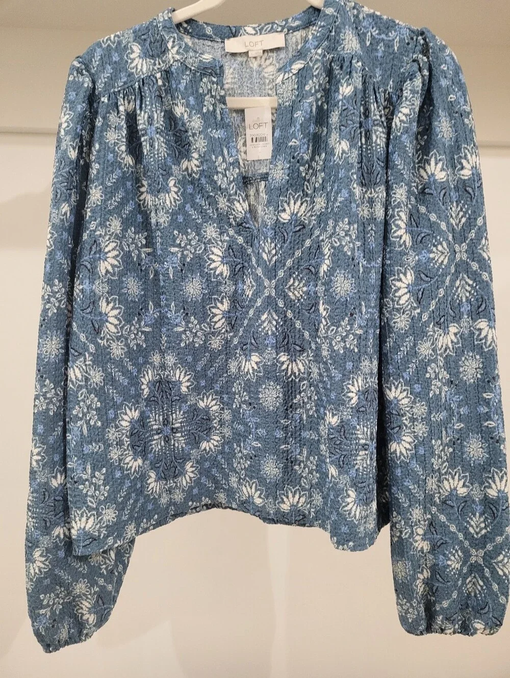 LOFT Blue and White Floral Peasant Top